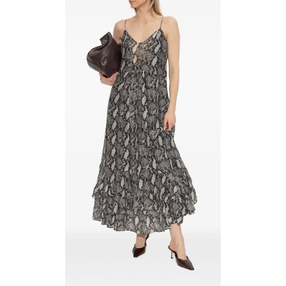 IRO Paris Arouba Maxi Dress Size 36 US Small Python Print Ruffle Adjustable $900